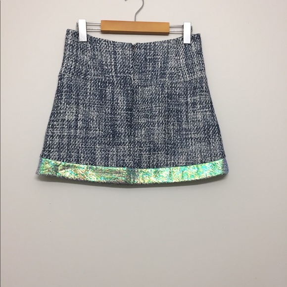 Theyskens' Theory Flossy Seast Navy Tweed & Iridescent Hologram Mini Skirt Sz 0 - Picture 4 of 6